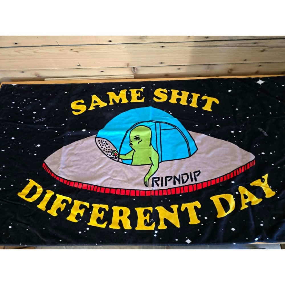 RIPNDIP Same Shit Different Day Alien UFO Beach Towel Black Graphic Space Print